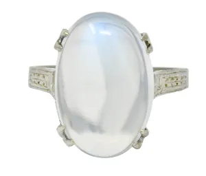 Art Deco Moonstone Cabochon 18 Karat White Gold Statement Ring
