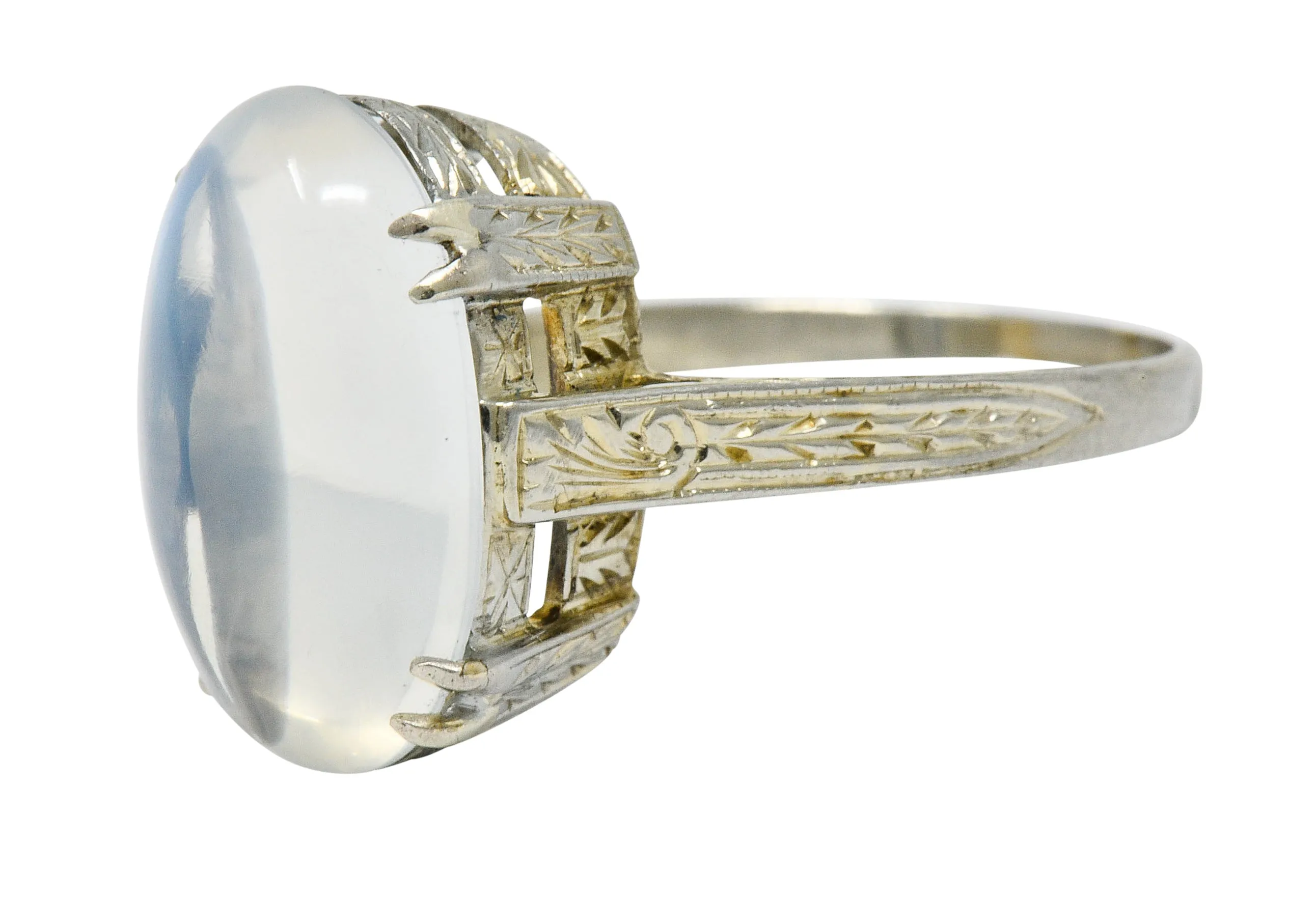 Art Deco Moonstone Cabochon 18 Karat White Gold Statement Ring