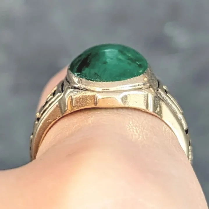 Art Deco Natural Jade 14 Karat Yellow Gold Greek Key Antique Signet Ring GIA