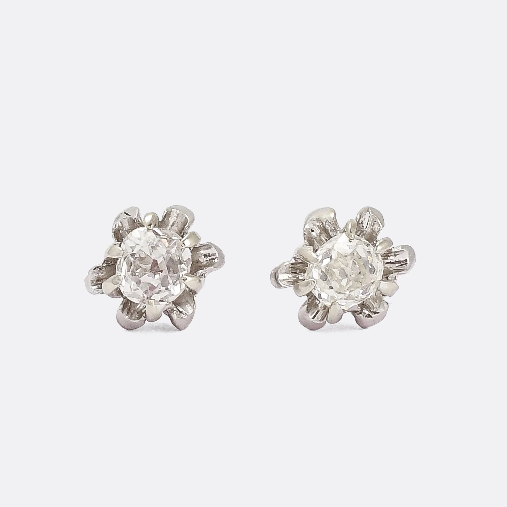 Art Deco Old Cut Diamond Flower Stud Earrings
