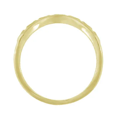 Art Deco Olive Leaves and Wheat Engraved Curved Wedding Band in 14 Karat Yellow Gold