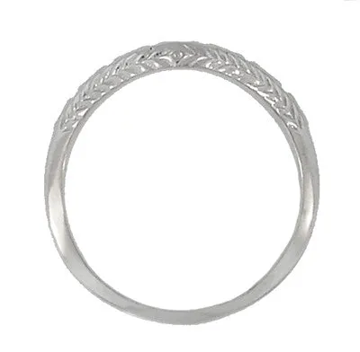 Art Deco Olive Leaves and Wheat Engraved Curved Wedding Band in Platinum