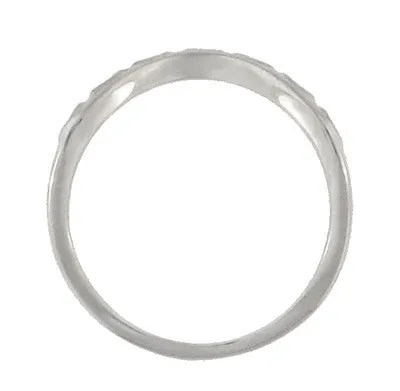 Art Deco Olive Leaves and Wheat Engraved Curved Wedding Band in Platinum
