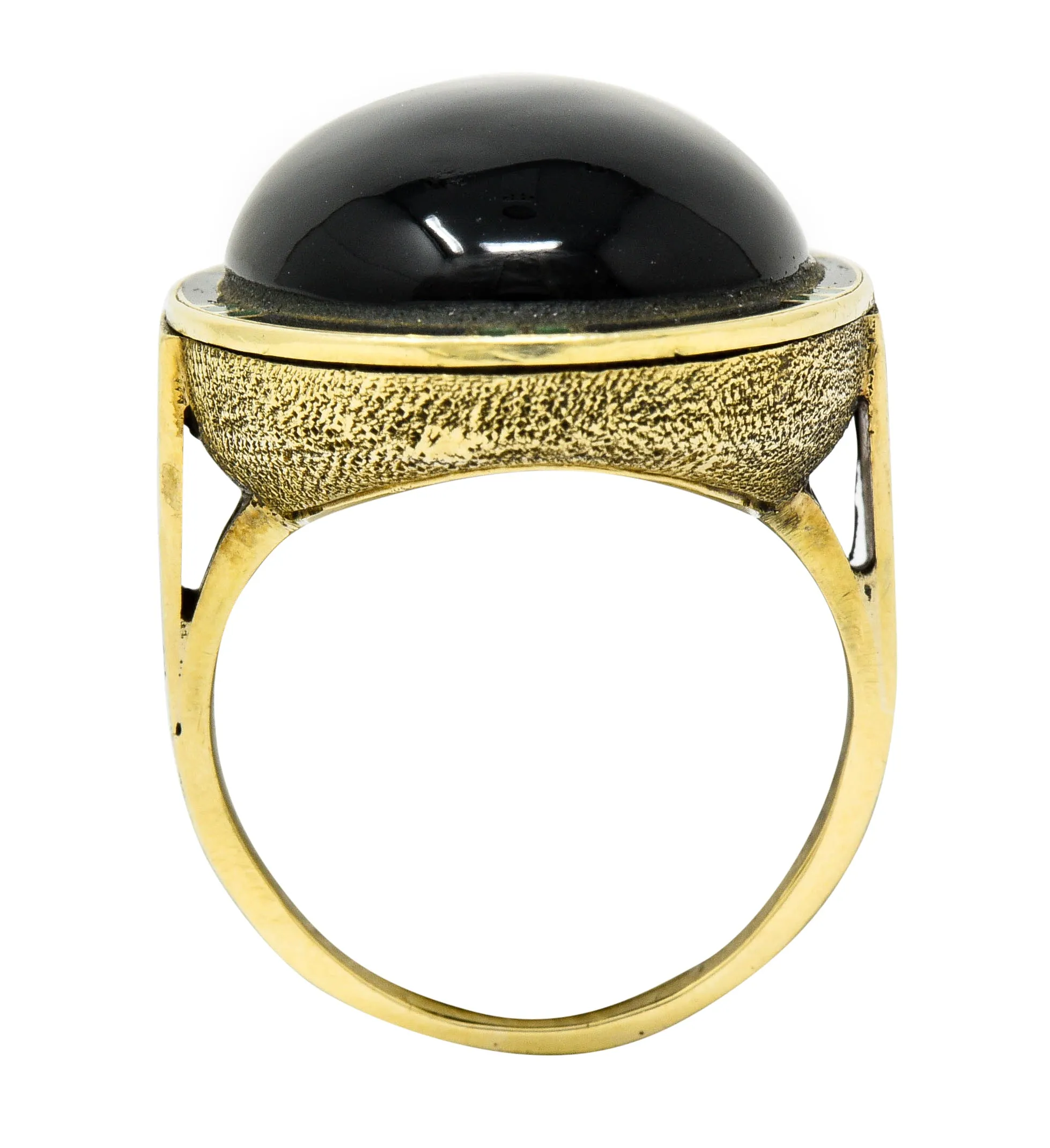 Art Deco Onyx Enamel 14 Karat Gold Cabochon Statement Ring