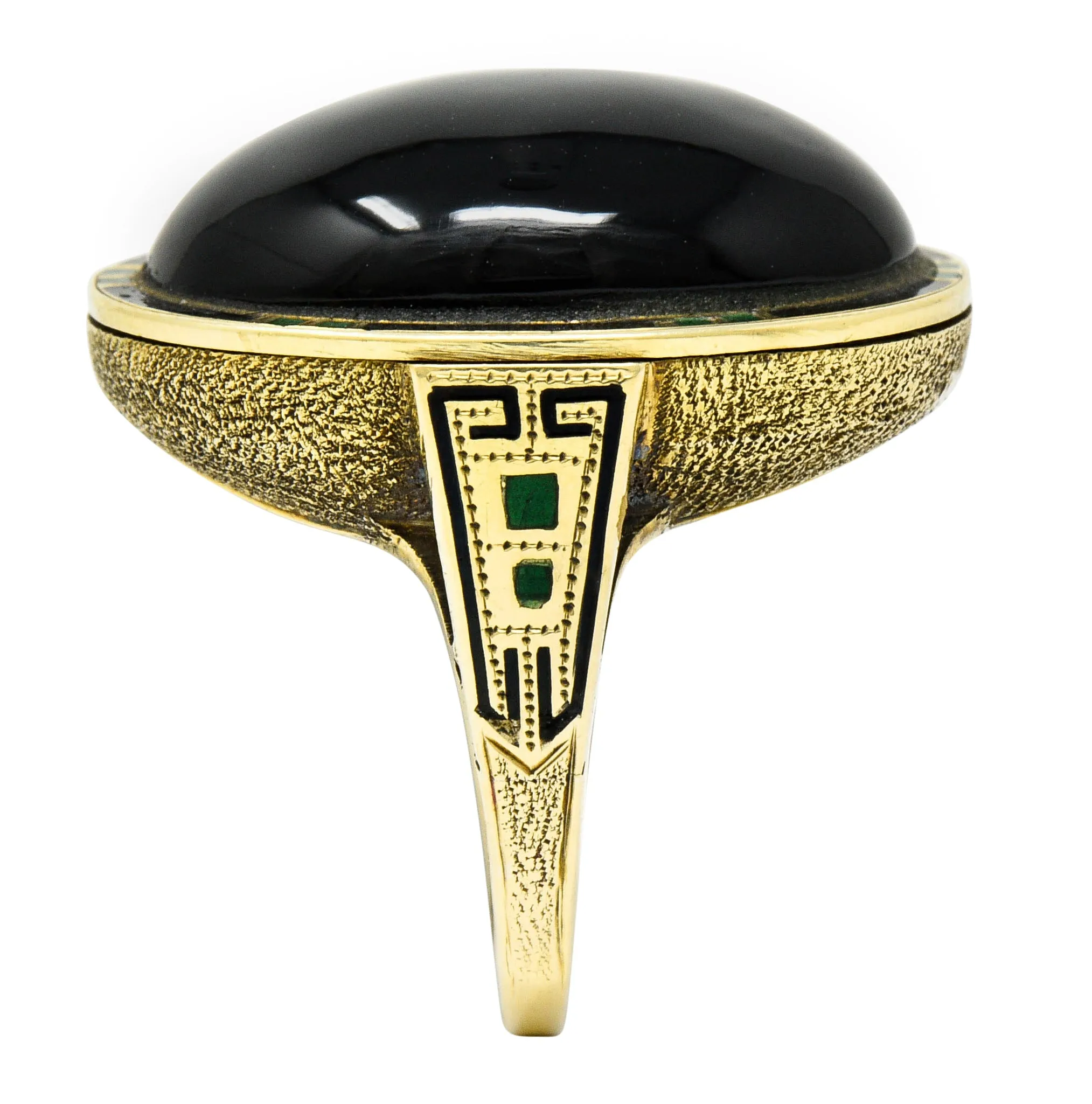 Art Deco Onyx Enamel 14 Karat Gold Cabochon Statement Ring
