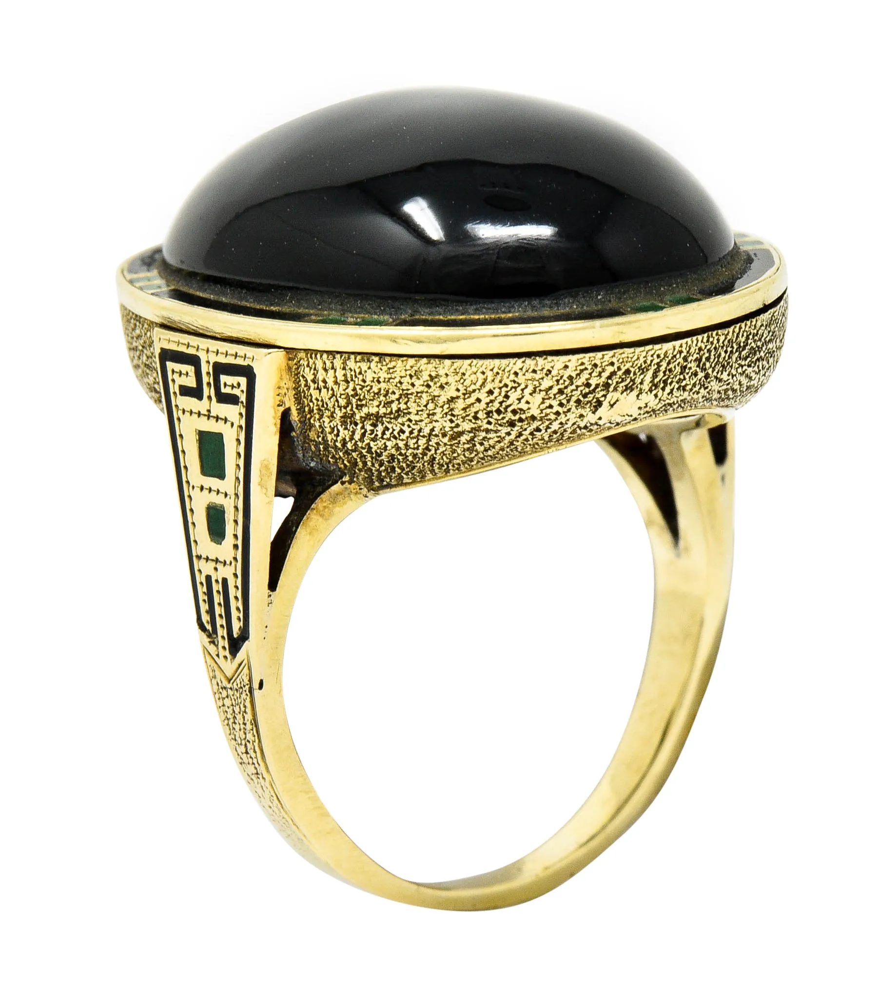 Art Deco Onyx Enamel 14 Karat Gold Cabochon Statement Ring