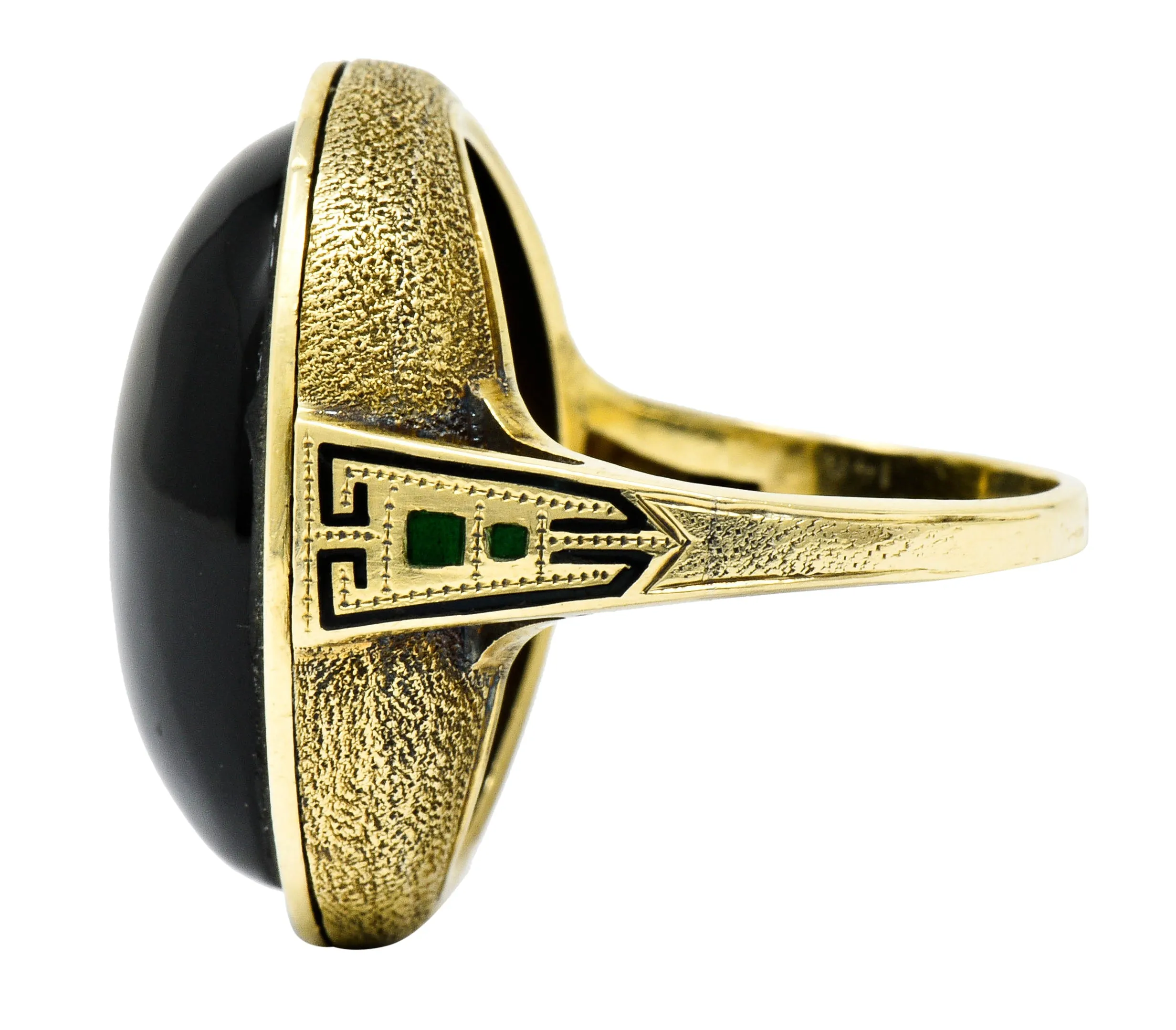 Art Deco Onyx Enamel 14 Karat Gold Cabochon Statement Ring