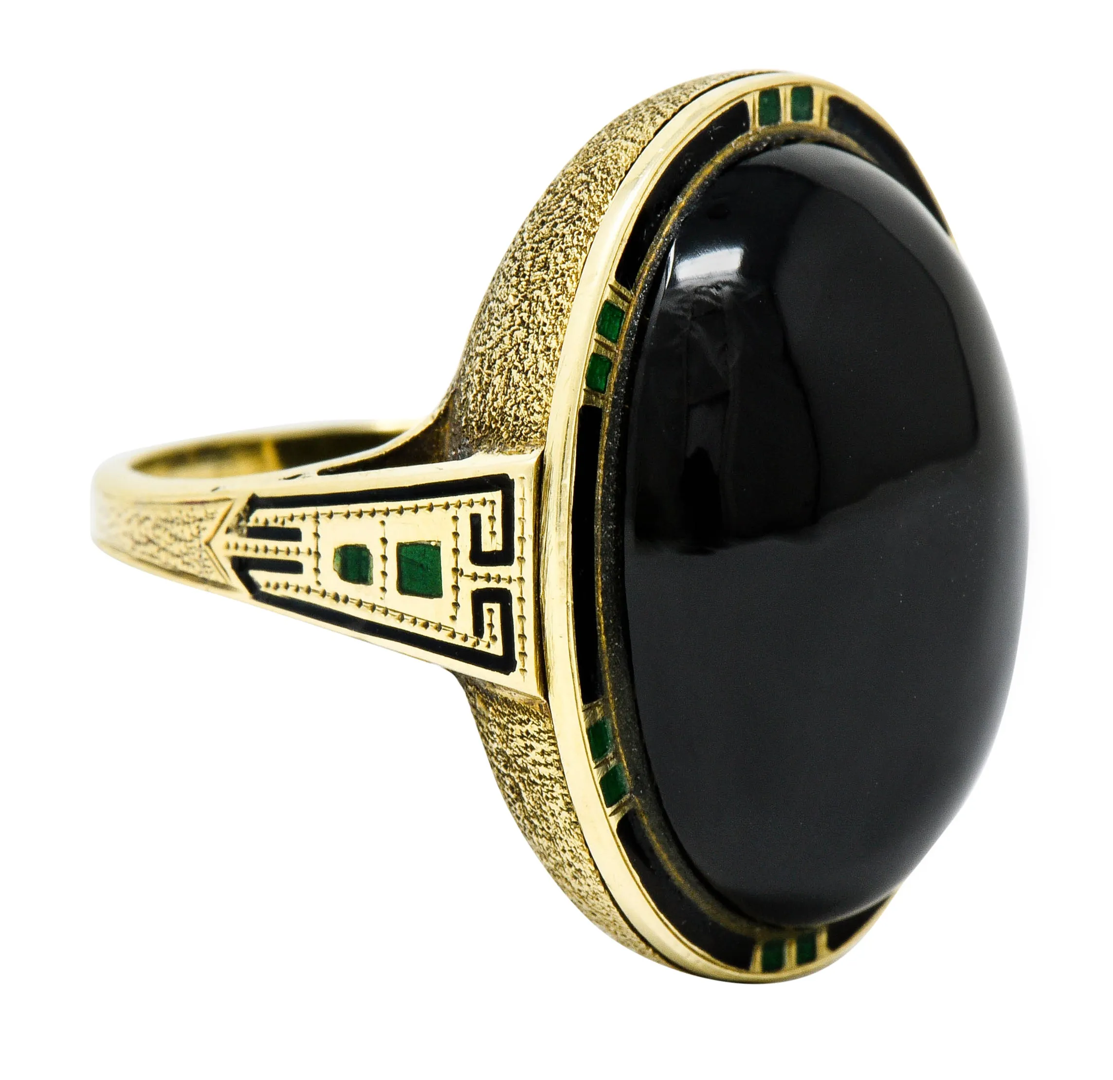 Art Deco Onyx Enamel 14 Karat Gold Cabochon Statement Ring