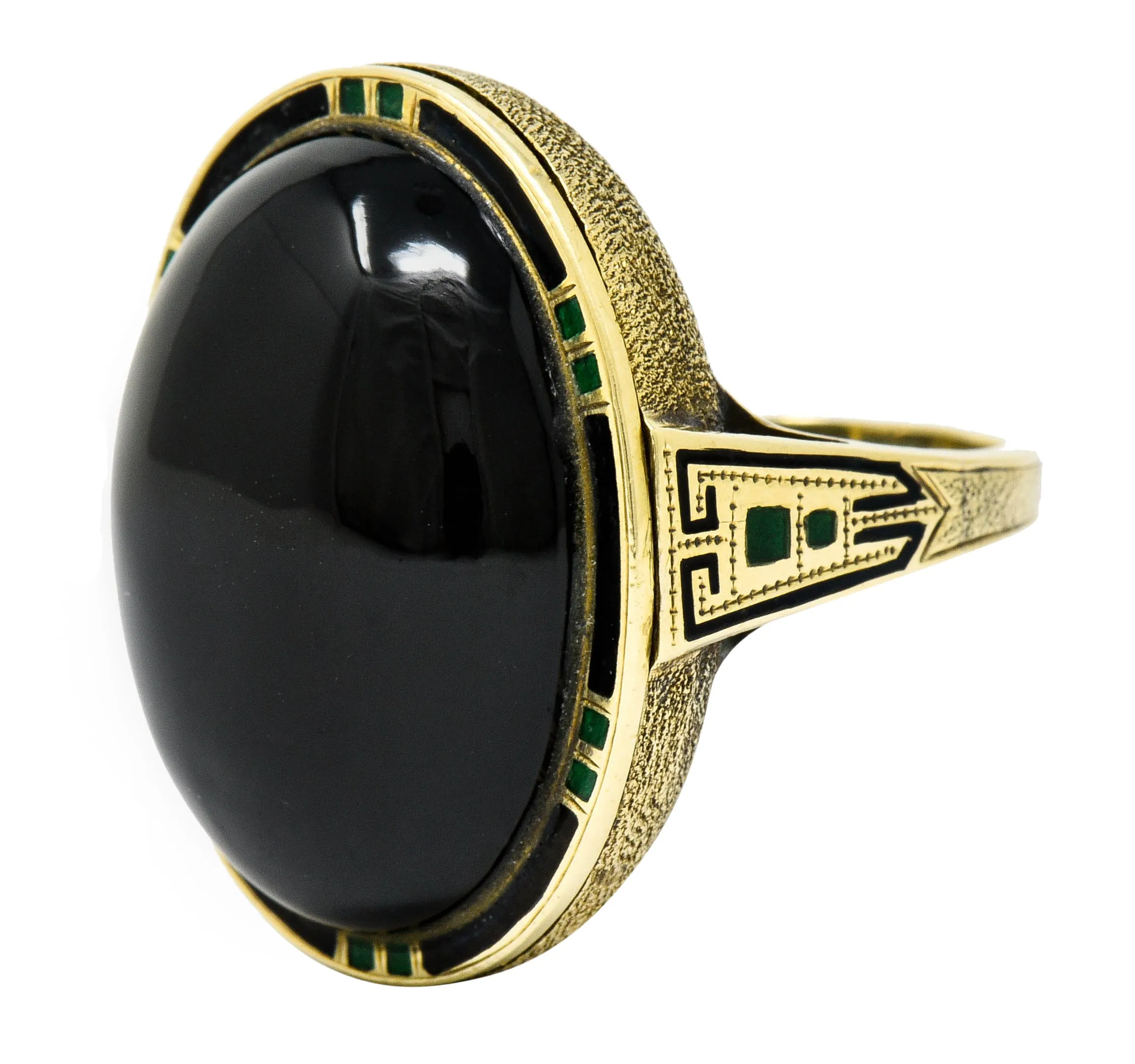 Art Deco Onyx Enamel 14 Karat Gold Cabochon Statement Ring