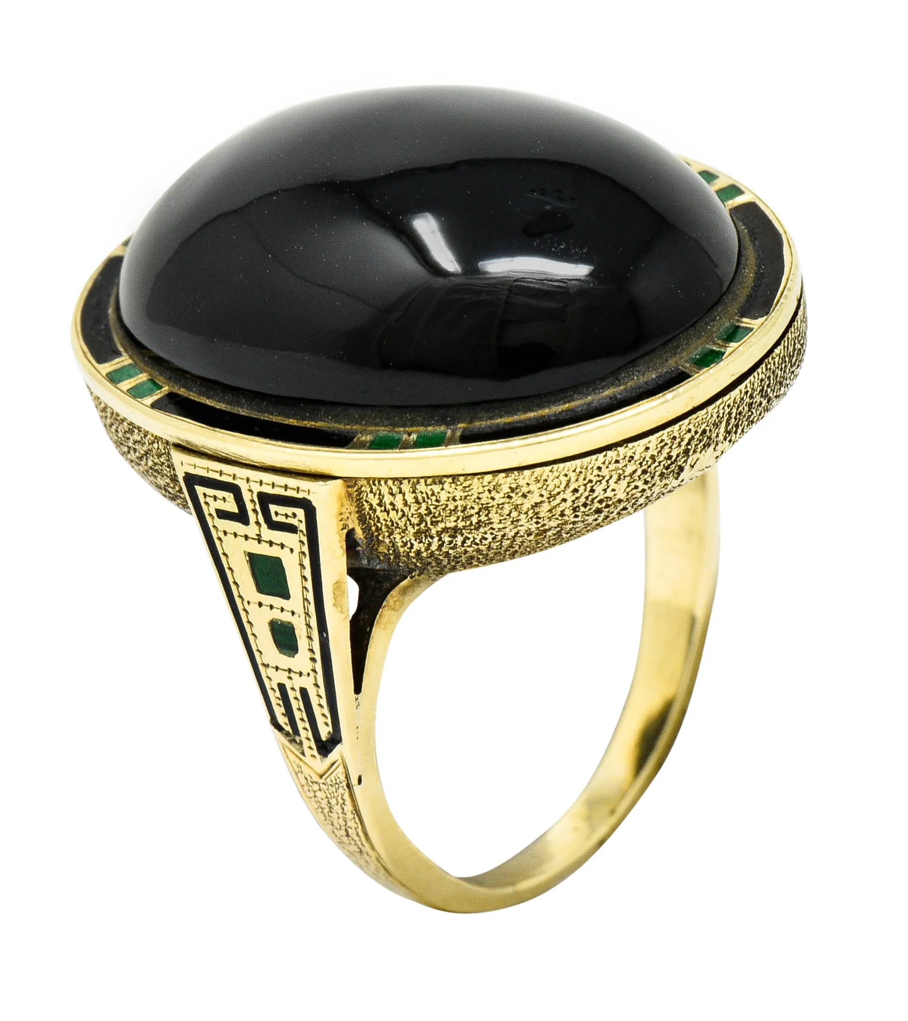 Art Deco Onyx Enamel 14 Karat Gold Cabochon Statement Ring