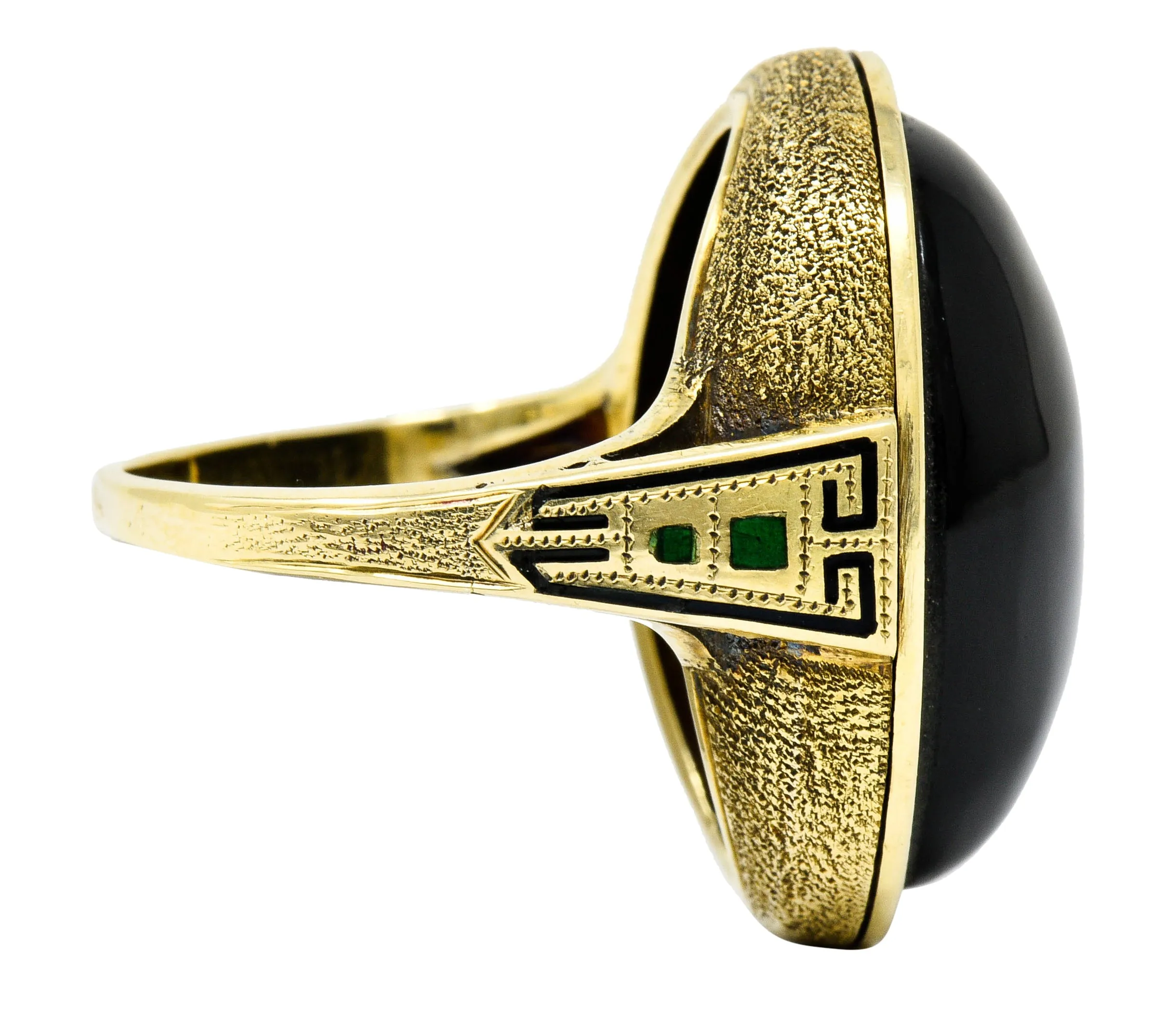 Art Deco Onyx Enamel 14 Karat Gold Cabochon Statement Ring