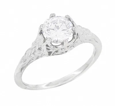 Art Deco Platinum 3/4 Carat Crown of Leaves Filigree Engagement Ring Setting