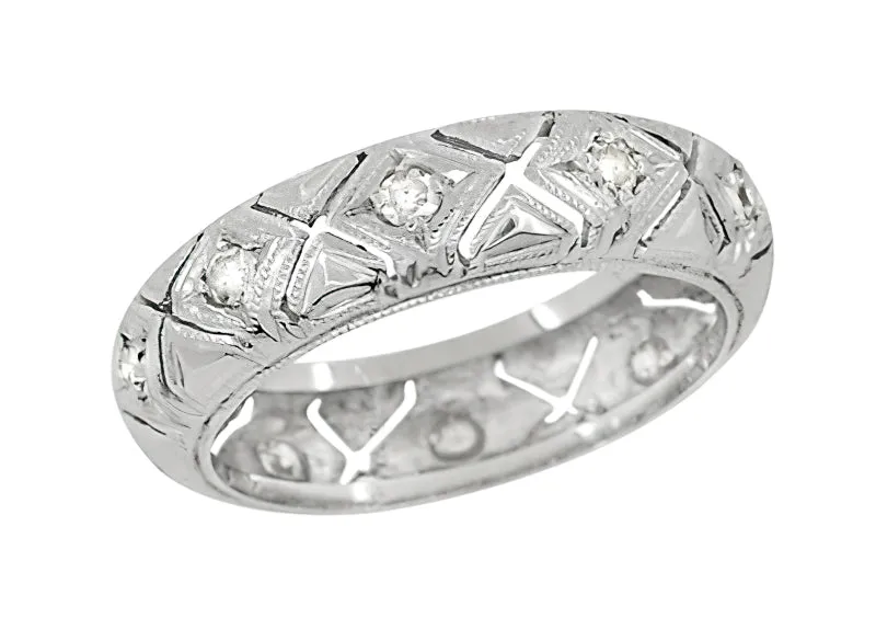 Art Deco Preston Antique Diamond Wedding Band in Platinum - Size 6