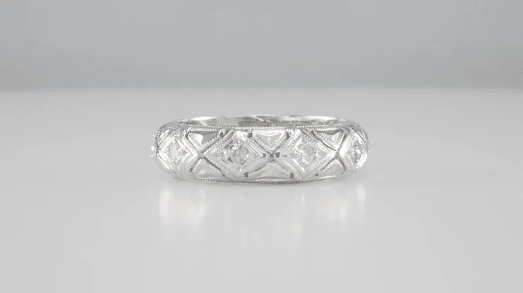 Art Deco Preston Antique Diamond Wedding Band in Platinum - Size 6