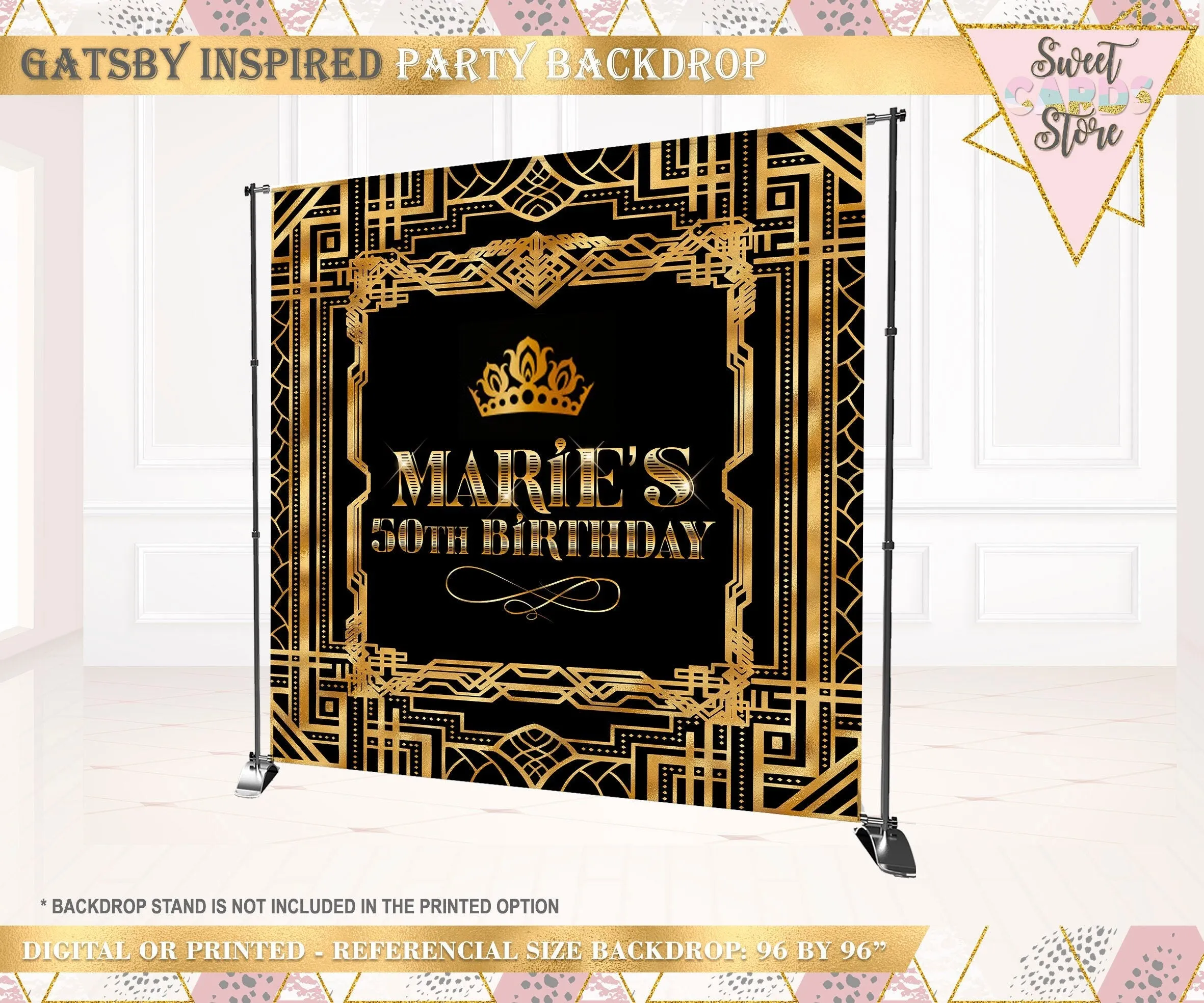 Art deco Printable Backdrop, retro Printable backdrop, art deco Theme party backdrop, roaring 20s Party Decor,  prom backdrop decor banner