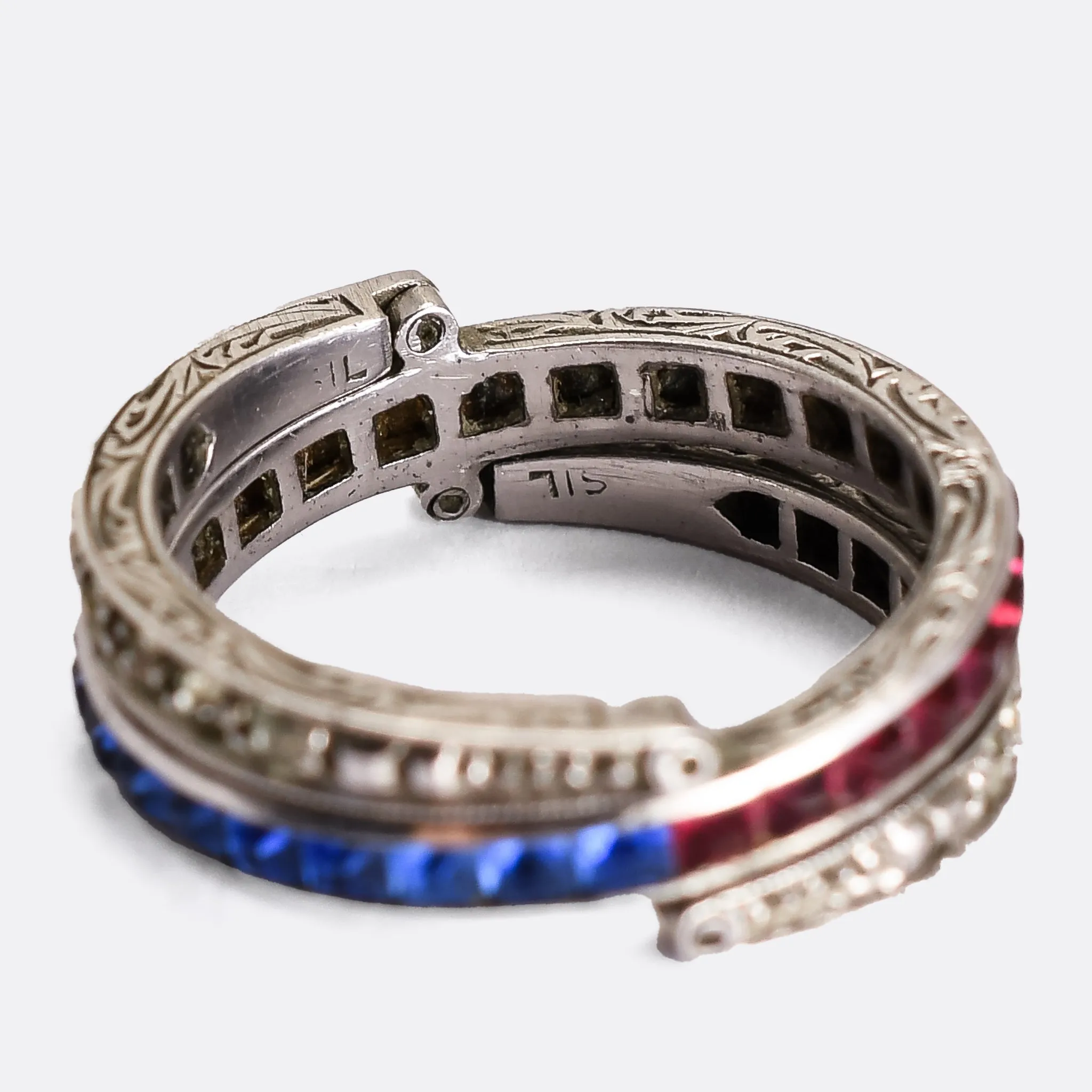 Art Deco Red, White & Blue Paste "Day & Night" Eternity Ring