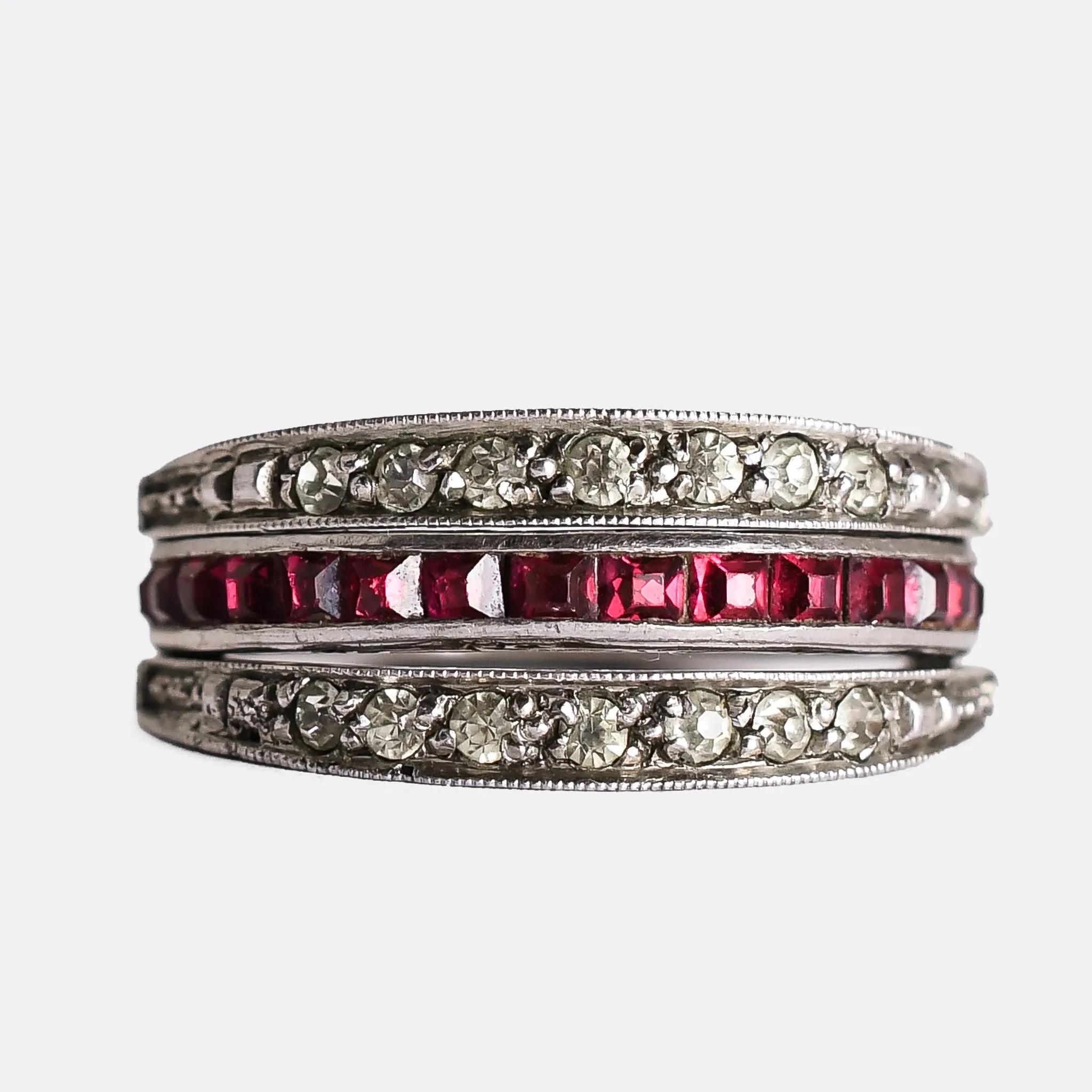 Art Deco Red, White & Blue Paste "Day & Night" Eternity Ring