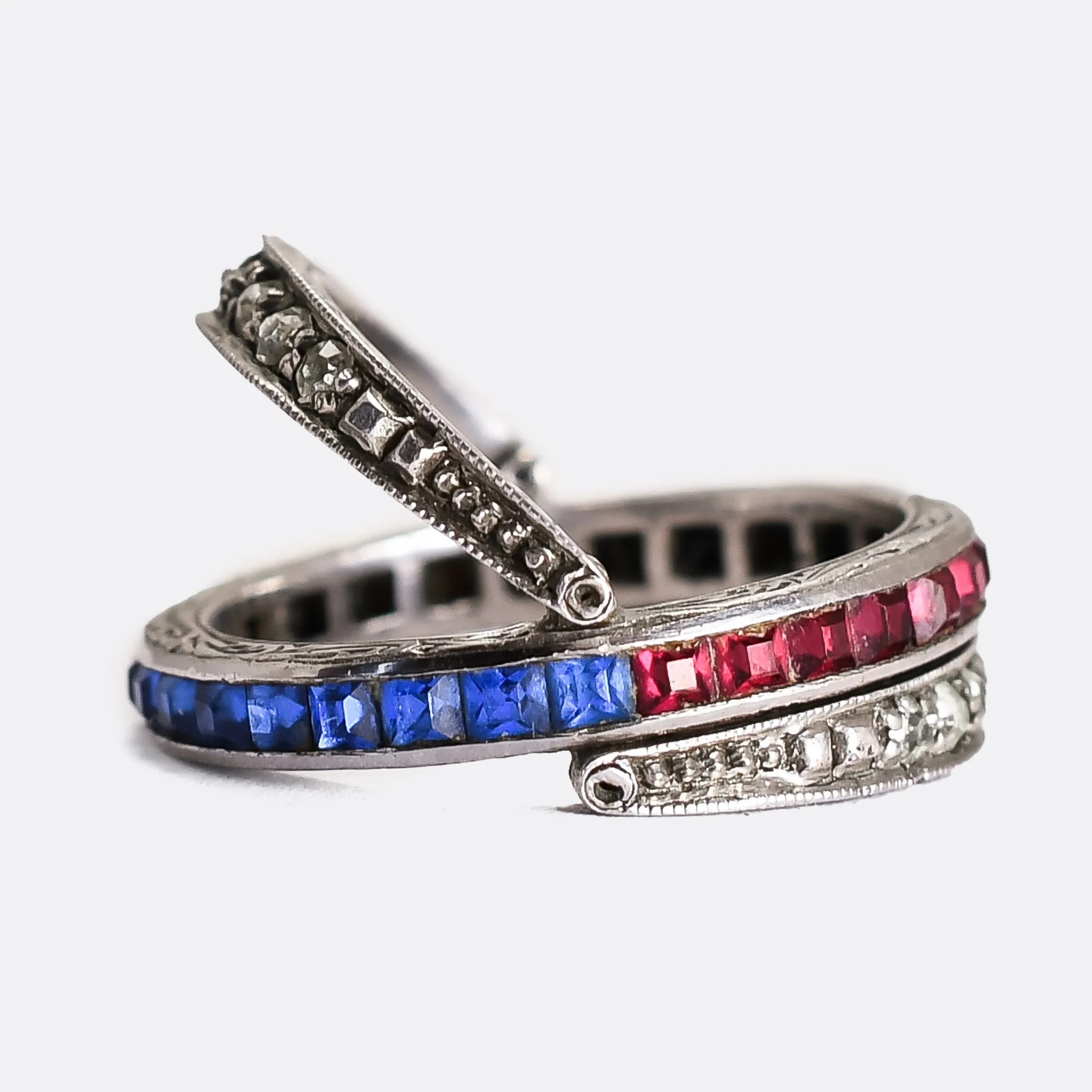 Art Deco Red, White & Blue Paste "Day & Night" Eternity Ring