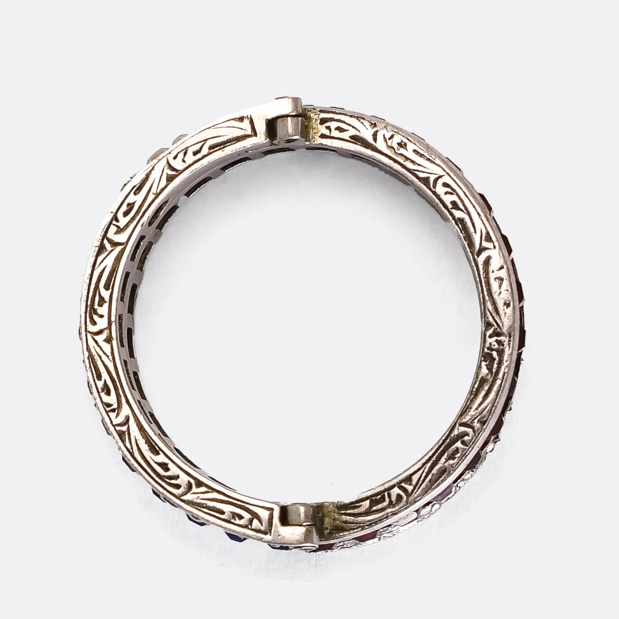 Art Deco Red, White & Blue Paste "Day & Night" Eternity Ring