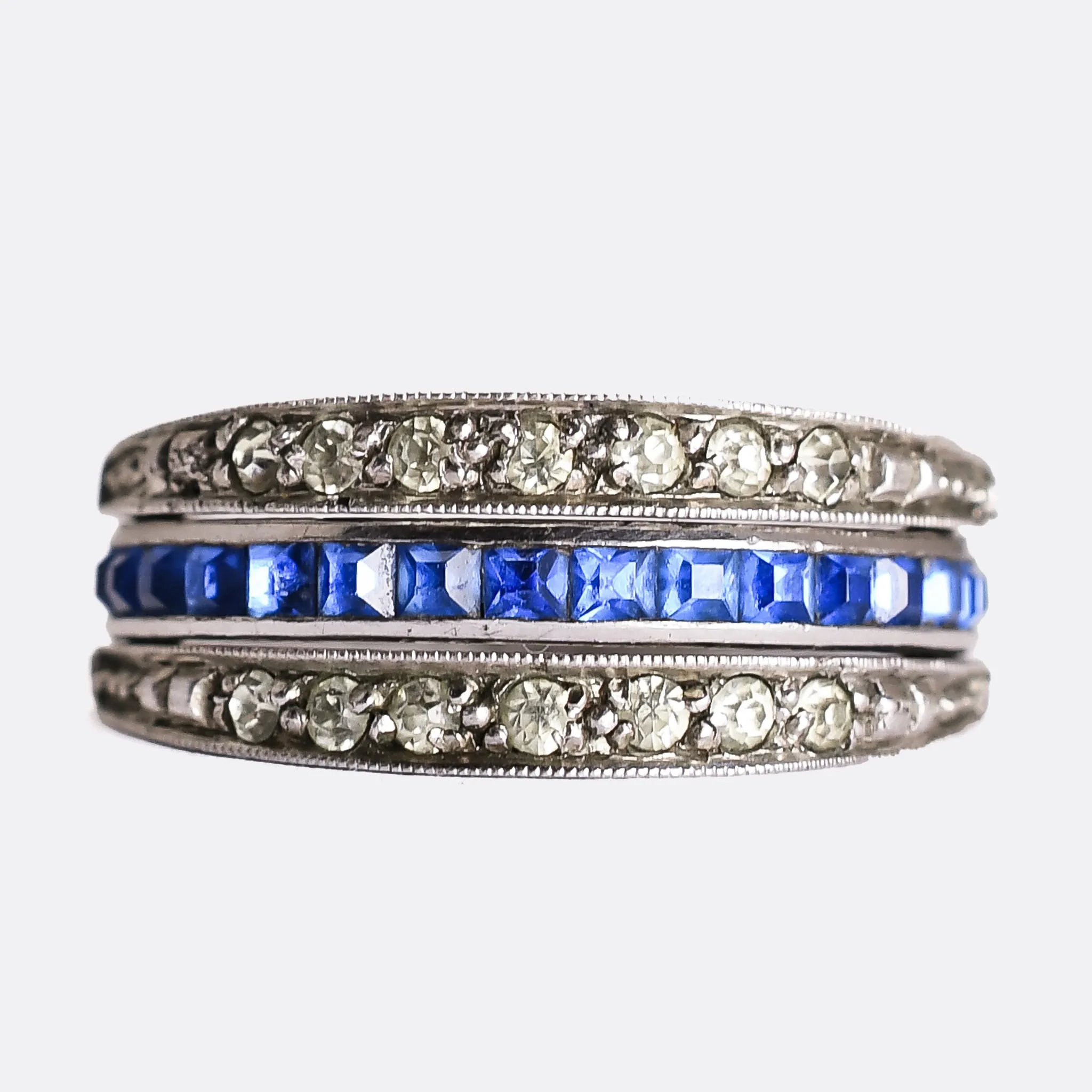 Art Deco Red, White & Blue Paste "Day & Night" Eternity Ring