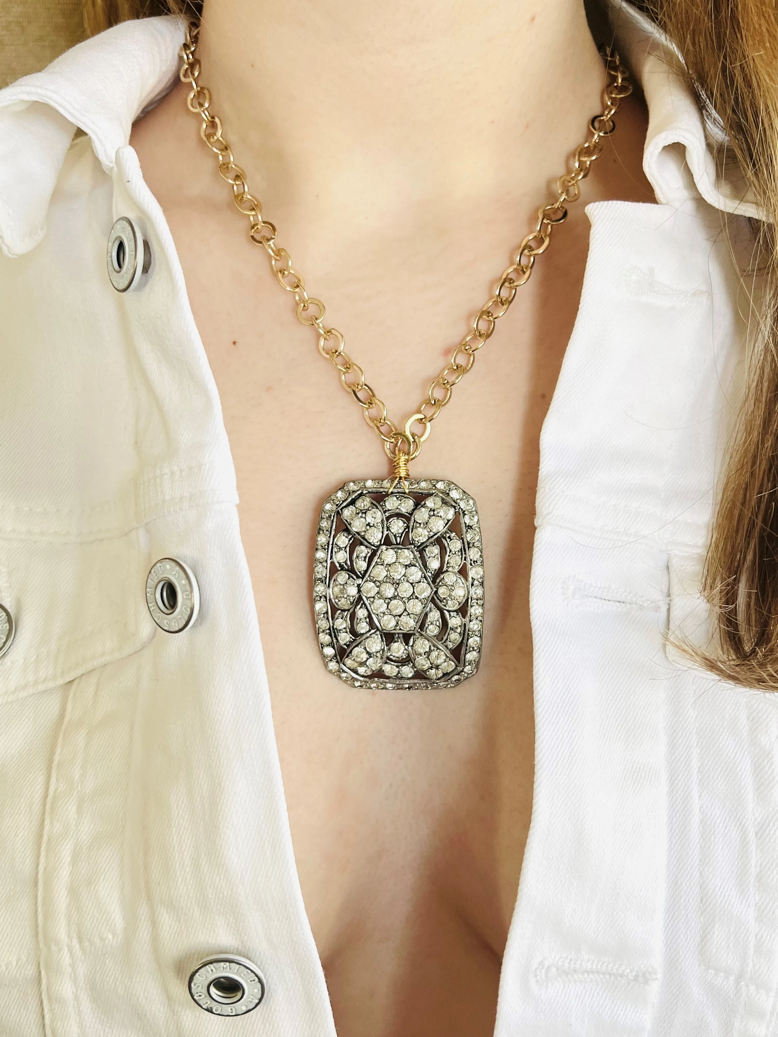 Art Deco Rhinestone Shoe Buckle Necklace