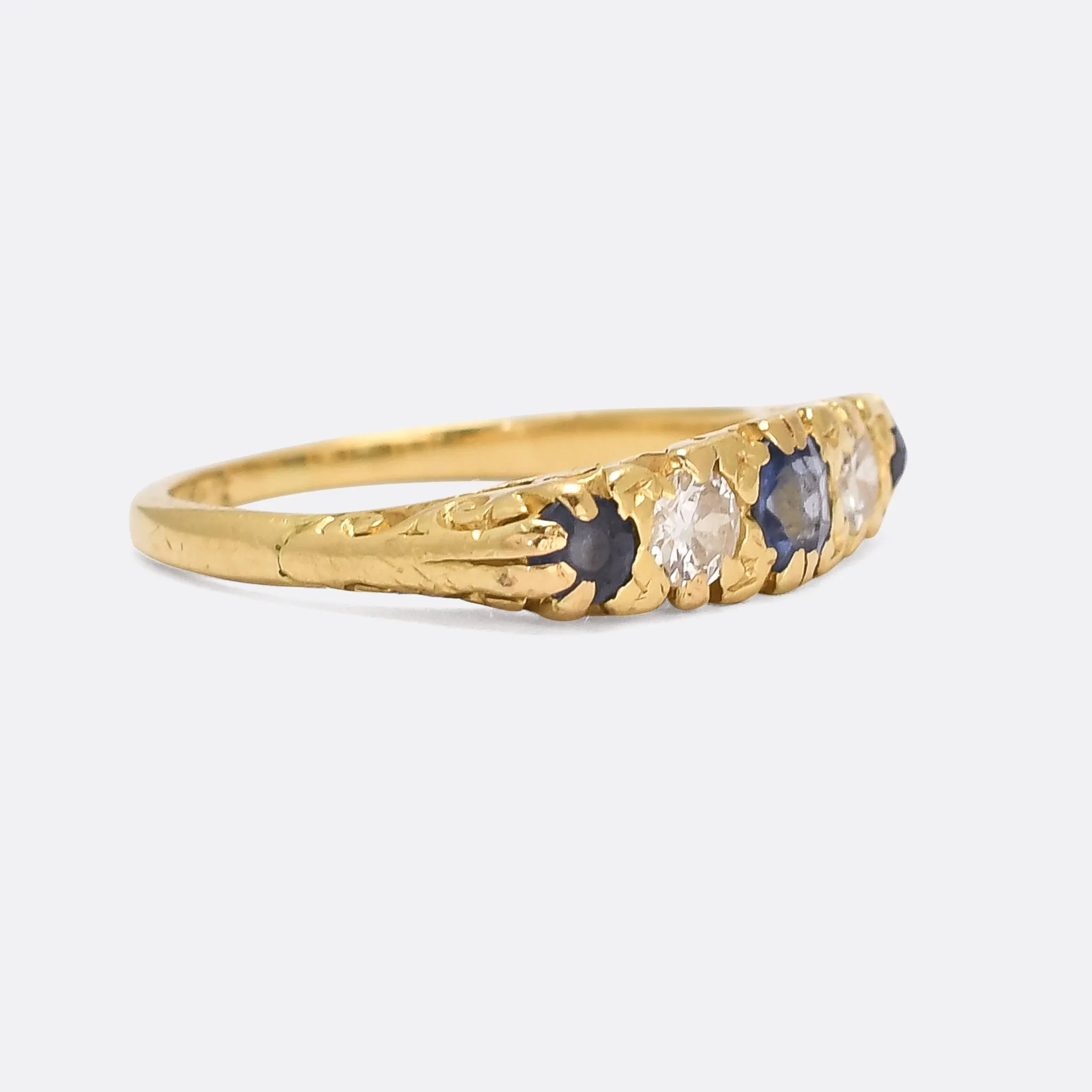 Art Deco Sapphire & Diamond Scrolled Half-Hoop Ring