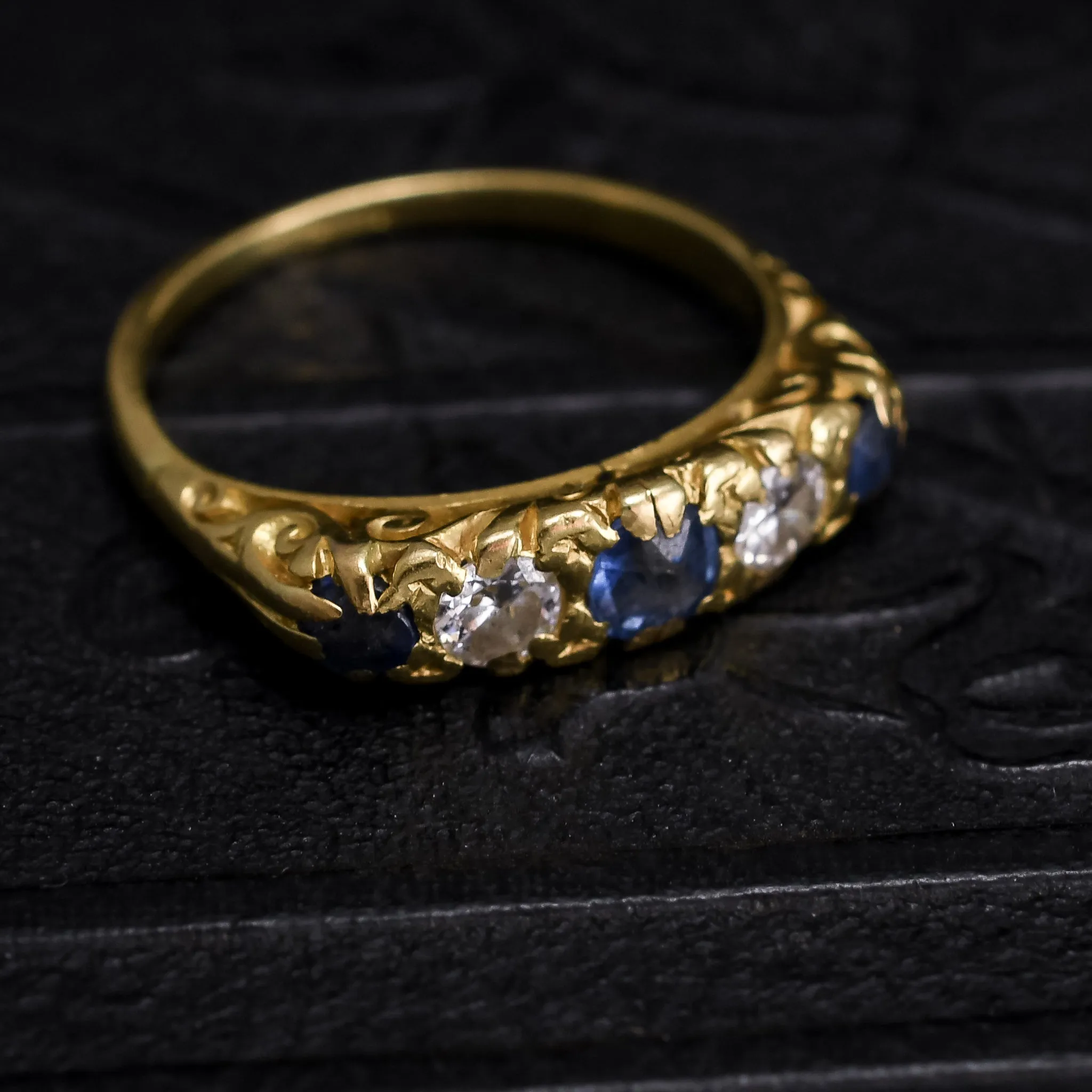 Art Deco Sapphire & Diamond Scrolled Half-Hoop Ring