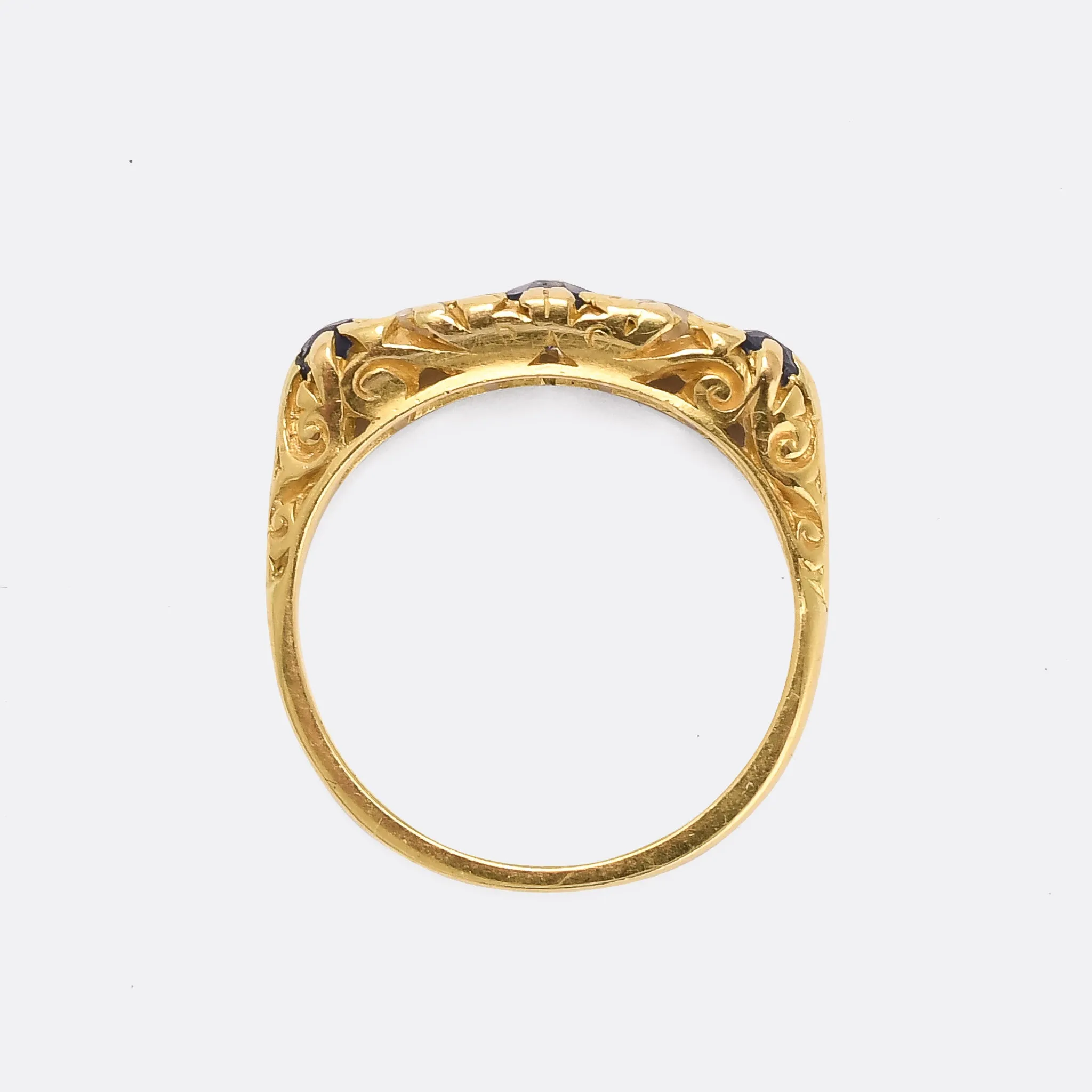 Art Deco Sapphire & Diamond Scrolled Half-Hoop Ring