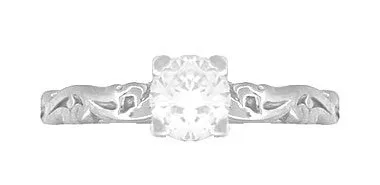 Art Deco Scrolls Solitaire Diamond Engagement Ring in Platinum