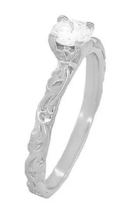 Art Deco Scrolls Solitaire Diamond Engagement Ring in Platinum