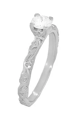 Art Deco Scrolls White Sapphire Engagement Ring in 14 Karat White Gold