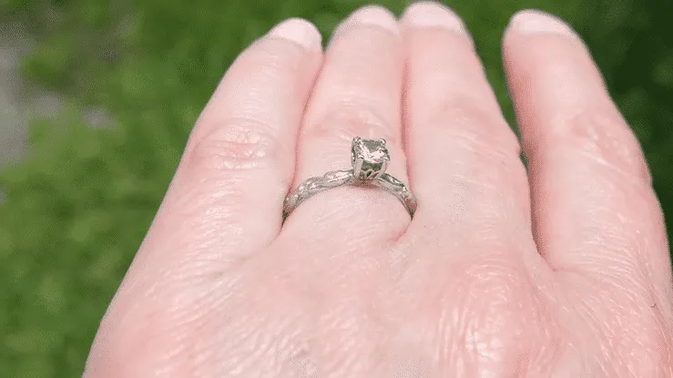 Art Deco Scrolls White Sapphire Engagement Ring in 14 Karat White Gold