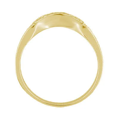 Art Deco Sculptural Curved Wedding Band in 18 Karat or 14 Karat Yellow Gold