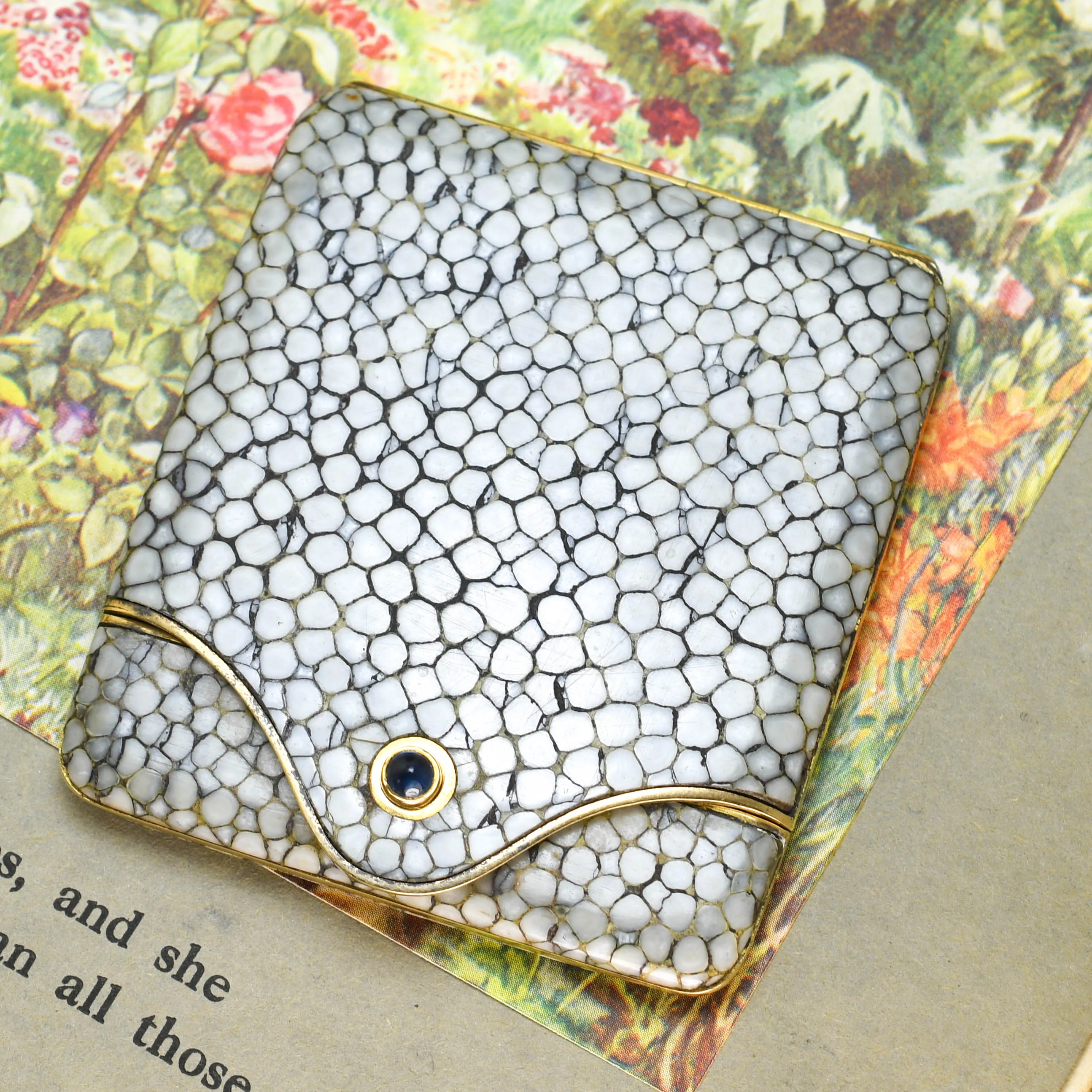 Art Deco Shagreen Sapphire Cabochon Case