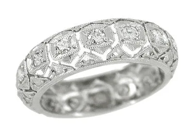 Art Deco Shailerville Antique Diamond Filigree Wedding Band in Platinum - Size 7