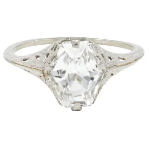 Art Deco Step Cut White Grossular Garnet 14 Karat White Gold Vintage Foliate Ring