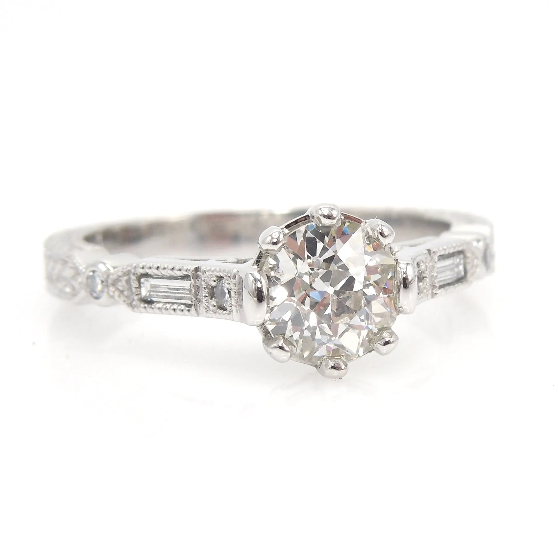 Art Deco Style 0.93 ct European Cut Diamond in Platinum Mounting