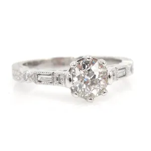 Art Deco Style 0.93 ct European Cut Diamond in Platinum Mounting
