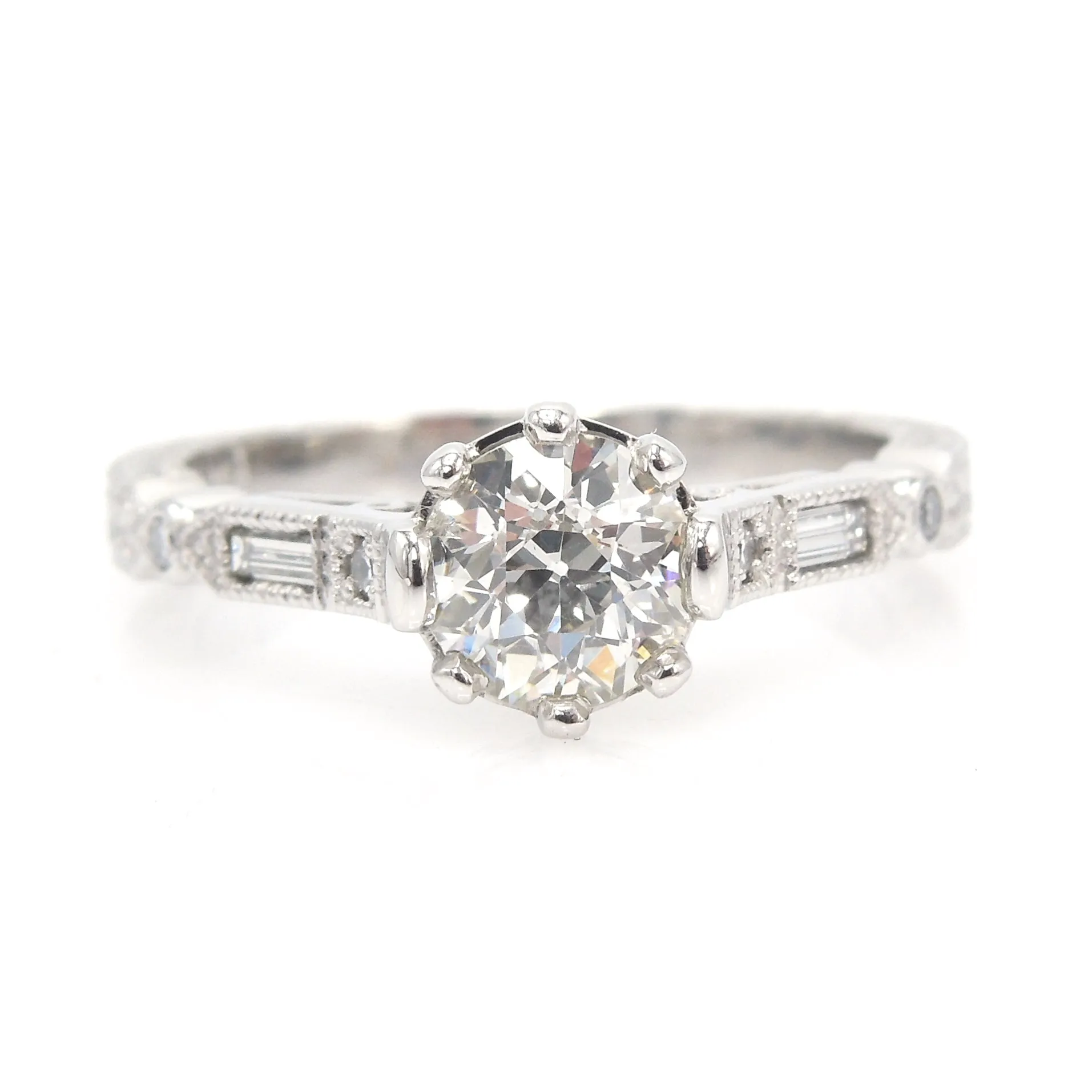 Art Deco Style 0.93 ct European Cut Diamond in Platinum Mounting