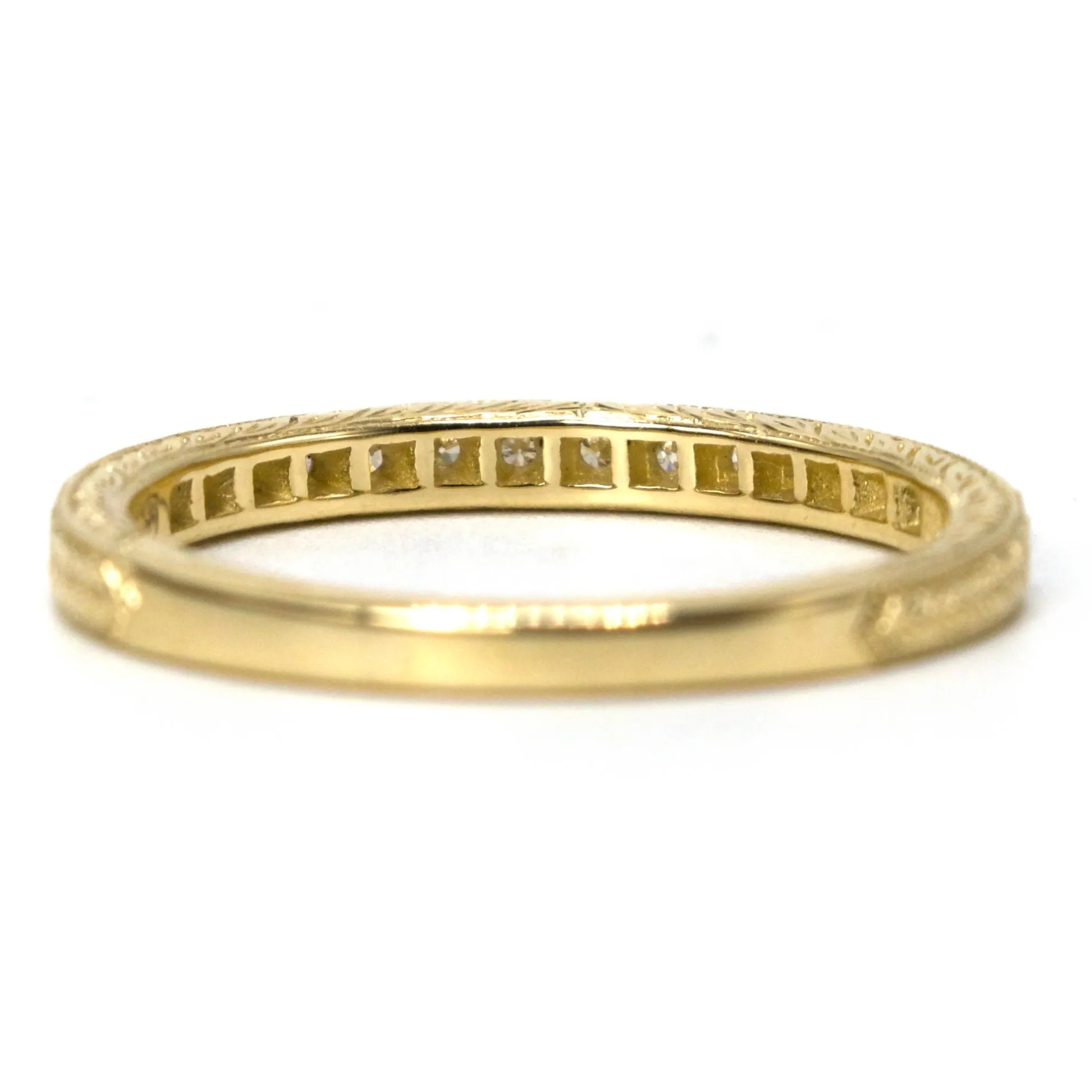 Art Deco Style 14K Yellow Gold Engraved Diamond Wedding Band