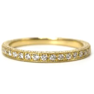 Art Deco Style 14K Yellow Gold Engraved Diamond Wedding Band