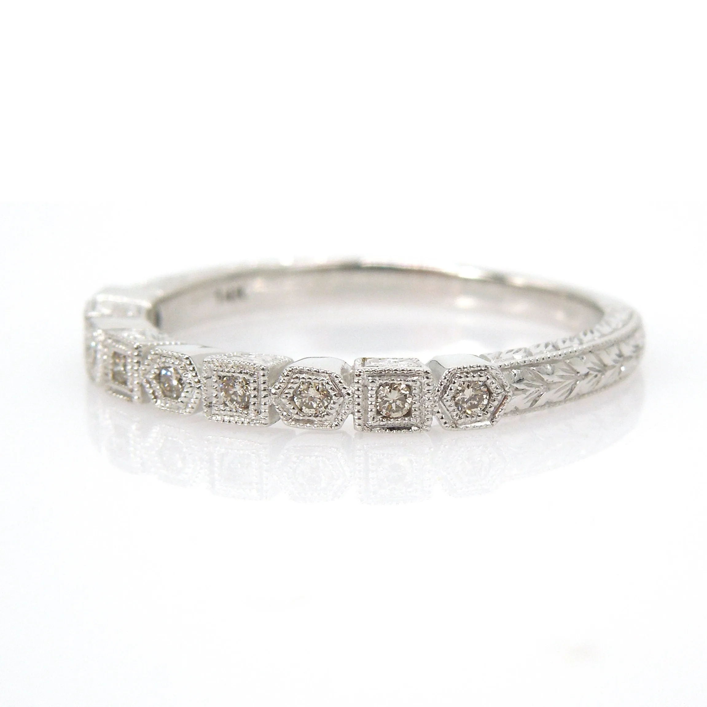 Art Deco Style Diamond Band with Alternating Square and Hexagonal Bezels
