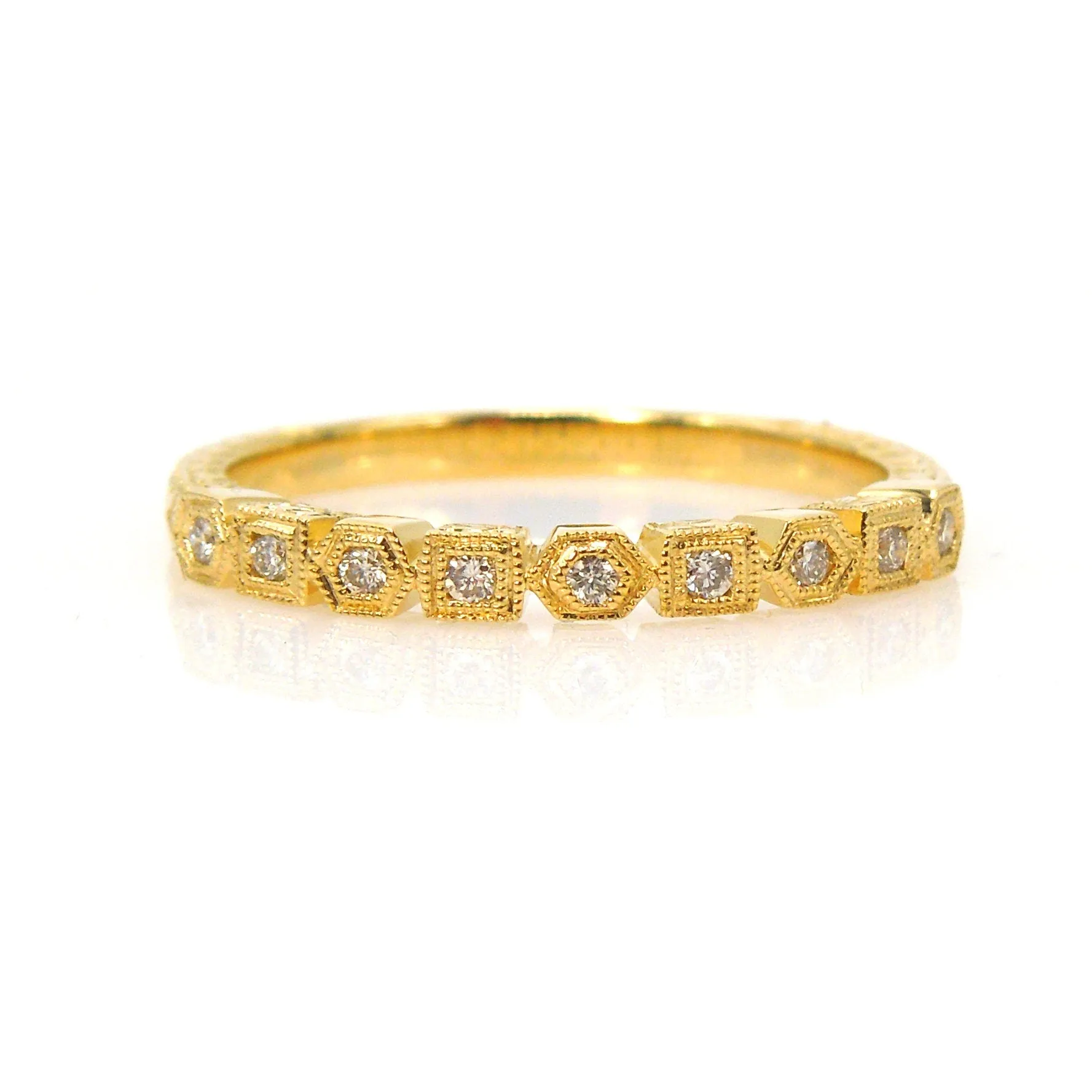 Art Deco Style Diamond Band with Alternating Square and Hexagonal Bezels