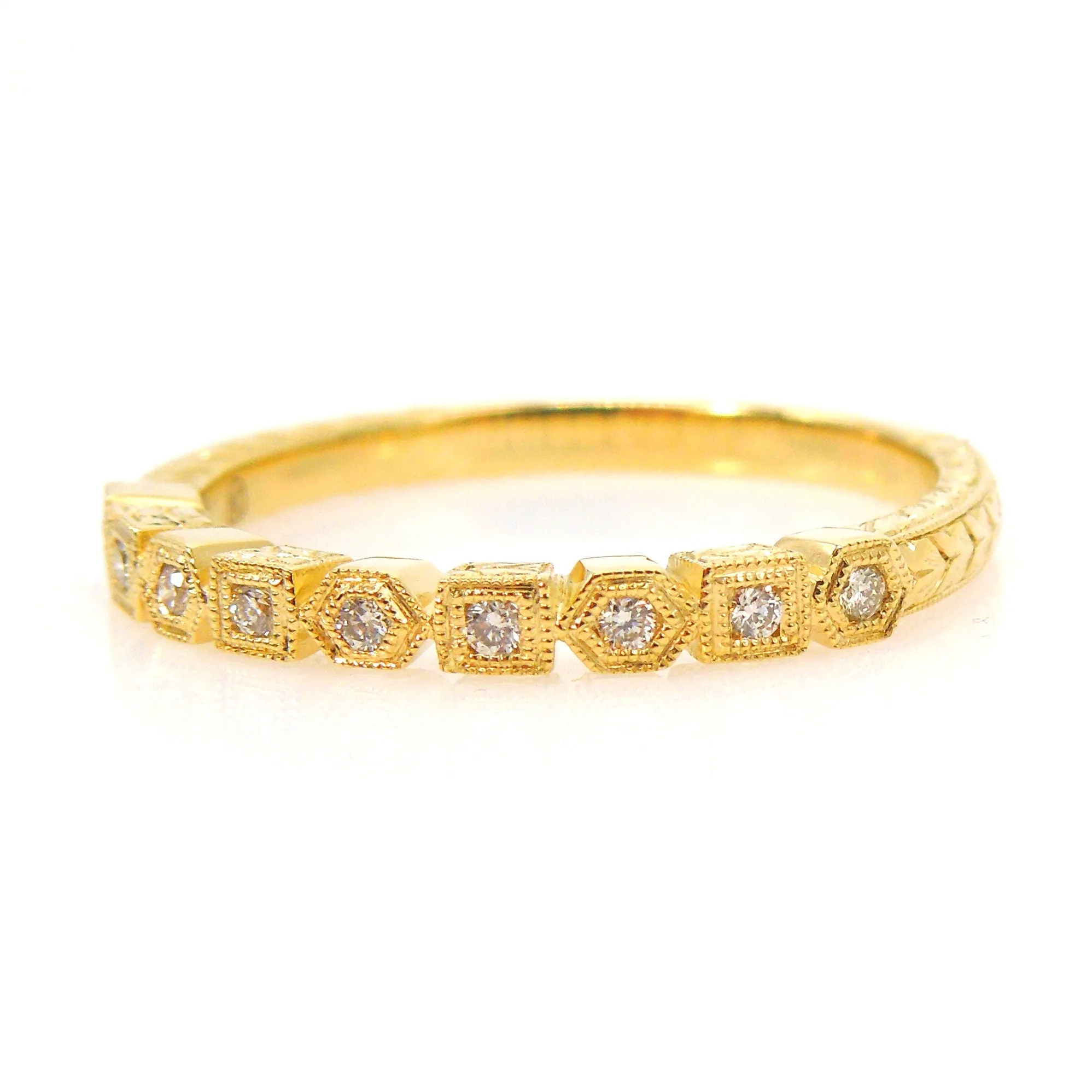 Art Deco Style Diamond Band with Alternating Square and Hexagonal Bezels