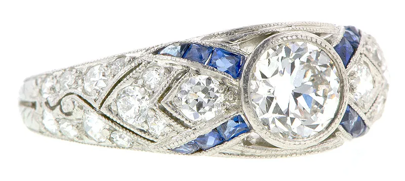 Art Deco TRB .60ct Diamond & Sapphire* Platinum Engagement Ring