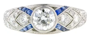 Art Deco TRB .60ct Diamond & Sapphire* Platinum Engagement Ring