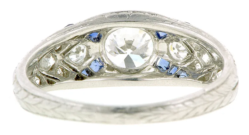 Art Deco TRB .60ct Diamond & Sapphire* Platinum Engagement Ring
