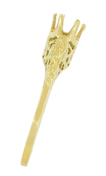 Art Deco Yellow Gold 3/4 - 1 Carat Crown of Leaves Filigree Engagement Ring Setting