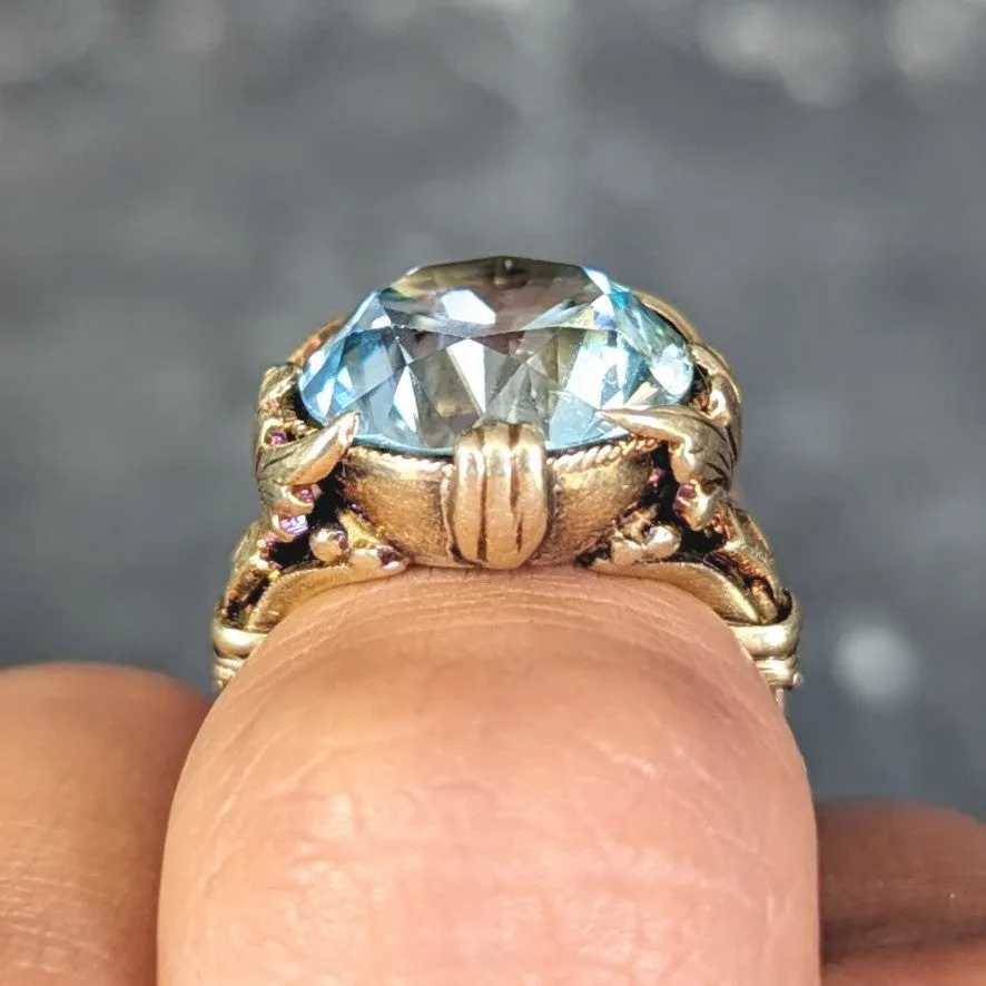 Art Deco Zircon 14 Karat Yellow Gold Scroll Vintage Ring