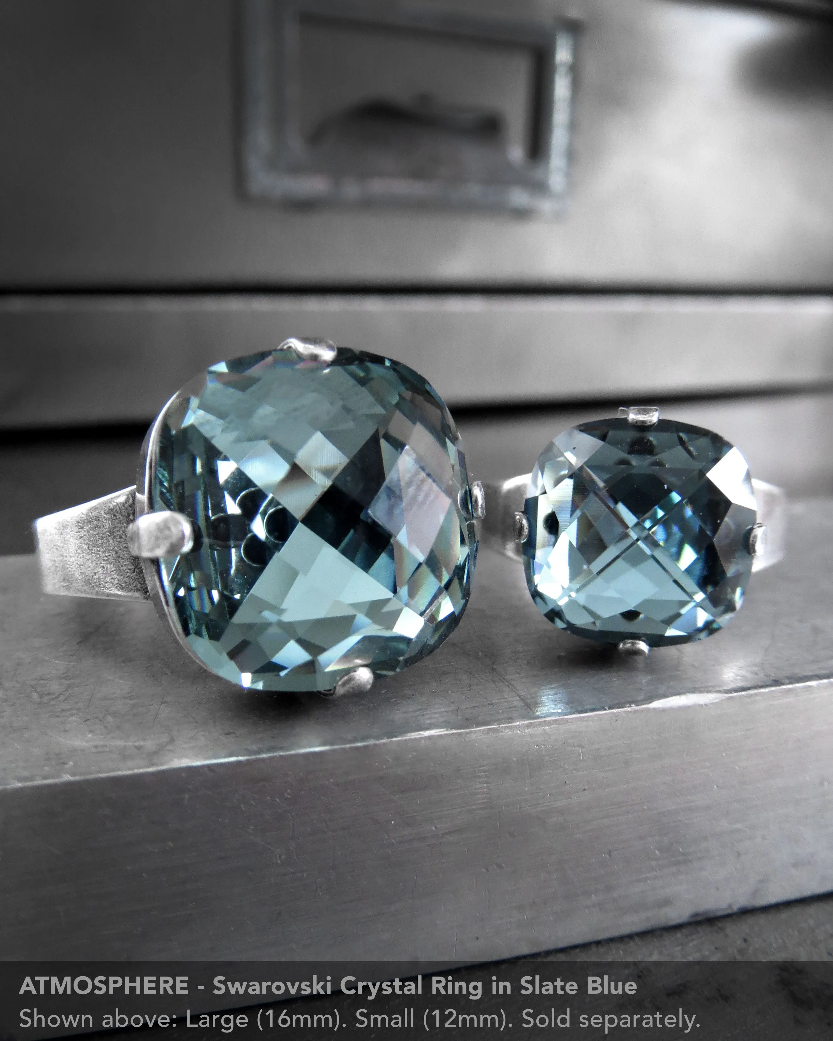 ATMOSPHERE - Slate Blue Crystal Ring - 2 Crystal Size Options